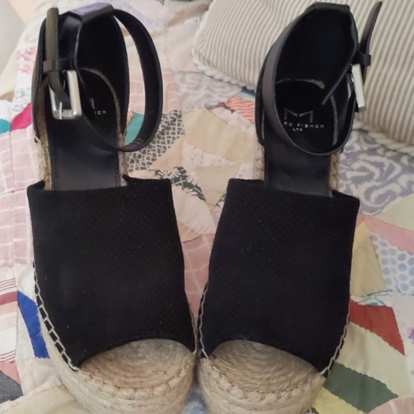 Marc Fisher Adalyn Espadrille Wedge Sandal in Black Suede and Leather - Picture 6 of 13